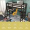 Twin Size Pine Wood Loft Bed with Desk, Guardrail, Dual Ladders